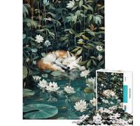 Puzzle de 1000 pièces pour Adultes Renard endormi dans Les nénuphars Jeu de réflexion Difficile et Stimulant Faisant Appel à l'analyse et à la logique à partir de 14 Ans (38x52cm)