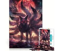 Puzzle de 1000 pièces pour Adultes Renard Kitsune Noir et Lune Découpe serrée Jeu Amusant et logique,Loisirs et Divertissement Illustration de Noël (38x52cm)