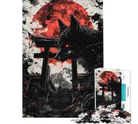 Puzzle de 1000 pièces pour Adultes Renard Noir et Lune Rouge Jeu de Construction et d'assemblage Interaction Parent-Enfant (Dimensions 50x75cm)