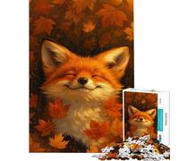 Puzzle de 1000 pièces pour Adultes Renard Souriant dans Les Feuilles d'automne Jeu de réflexion Difficile et Stimulant Faisant Appel à l'analyse et à la logique à partir de 14 Ans (50x75cm)