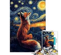 Puzzle de 1000 pièces pour Adultes Renard sous Un Ciel étoilé Jeu de Construction pour Adultes Niveau de difficulté Difficile (38x52cm)