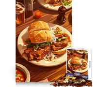 Puzzle de 1000 pièces pour Adultes Repas de Burger délicieux sur Une Table en Bois Découpe précise Jeu de réflexion et de Loisirs Décoration Murale de Noël (38x52cm)