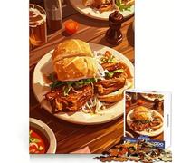 Puzzle de 1000 pièces pour adultes Repas de burger délicieux sur une table en bois Jeu d'assemblage précis Jouet cérébral intelligent Jeu de détente Cadeau d'anniversaire pour les plus curieux 50x75cm