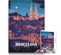Puzzle de 1000 pièces pour Adultes,représentant Barcelone (Espagne) la Nuit Jeu de réflexion Amusant et Original,idéal pour Toute la Famille Décoration Murale Dimensions : 50x75cm