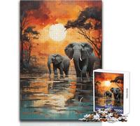 Puzzle de 1000 pièces pour Adultes, représentant des éléphants d'Afrique Jeu éducatif et Stimulant, à Monter soi-même Dimensions : 38x26cm