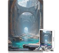 Puzzle de 1000 pièces pour adultes,représentant des ruines antiques et un cours d'eau turquoise Idéal pour des soirées jeux en famille,à la fois amusantes et originales Cadeau original et humoristique