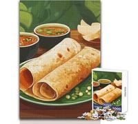 Puzzle de 1000 pièces pour Adultes, représentant du Pain Plat Indien avec Ses sauces Jeu éducatif et chronométré, idéal comme Cadeau d'anniversaire Dimensions:38x26cm.