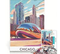 Puzzle de 1000 pièces pour Adultes représentant la Skyline de Chicago avec Cloud Gate, Jeu Manuel, Anti-Stress intéressant, Cadeau d'anniversaire ou Autre Original 38x52cm