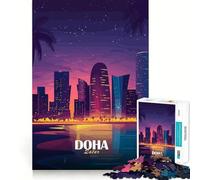 Puzzle de 1000 pièces pour Adultes,représentant la Skyline de Doha,Qatar,la Nuit Découpe précise,Art Artistique,défi Intelligent,Jeu Amusant pour Passer Le Temps,décoration Murale de Noël (38x26cm)