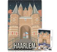 Puzzle de 1000 pièces pour Adultes, représentant la Skyline de Haarlem et sa Porte Nocturne Jeu Impossible, décoration intérieure, Cadeau d'anniversaire Dimensions 38x52cm