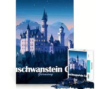 Puzzle de 1000 pièces pour Adultes représentant Le château de Neuschwanstein,en Allemagne,de Nuit Jeu de logique et Facile à Assembler,idéal pour Un Moment de détente ou pour s'amuser Pendant