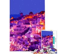 Puzzle de 1000 pièces pour Adultes représentant Le Coucher de Soleil à Santorin en Grèce Jeu Stimulant et Impossible à réaliser pour Femmes et Hommes (38x26cm)
