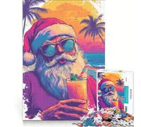Puzzle de 1000 pièces pour Adultes représentant Le Père Noël sur Une Plage Tropicale décoration Murale Jeu de rapidité idéal pour décorer Un Bureau 38x26cm