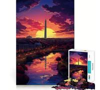 Puzzle de 1000 pièces pour Adultes représentant Le Washington Monument au Coucher du Soleil Jeu de logique,découpe de précision,Bords Lisses, pour Les réunions de Famille (38x26cm)