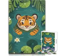 Puzzle de 1000 pièces pour Adultes représentant Un Adorable Tigre nageant dans Un étang Jeu éducatif et ludique, idéal comme Cadeau attentionné pour Toutes Les Occasions Dimensions:38x52cm