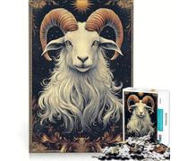 Puzzle de 1000 pièces pour Adultes, représentant Un bélier Blanc Capricorne aux Cornes dorées Jeu Anti-Stress Stimulant, idéal comme Cadeau pour Toute la Famille 38x26cm