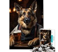 Puzzle de 1000 pièces pour Adultes représentant Un Berger Allemand au pub idéal pour Un Jeu éducatif Un défi ludique et Relaxant ou comme Cadeau d'anniversaire ou œuvre d'art (Dimensions 38x52cm)
