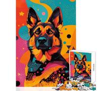 Puzzle de 1000 pièces pour Adultes représentant Un Berger Allemand Style Pop Art idéal pour décorer Un Mur Cadeau Parfait pour Les Amateurs de Jeux et de listes de souhaits avec Le Père Noël 38x52cm