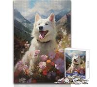 Puzzle de 1000 pièces pour Adultes, représentant Un Berger Suisse Blanc Activité de Loisirs Calme et agréable Finitions de qualité supérieure Dimensions:50x75cm