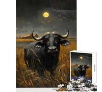 Puzzle de 1000 pièces pour Adultes représentant Un Buffle d'Afrique au Clair de Lune Jeu à Monter soi-même Idéal pour se détendre et s'amuser Contient Une liste de souhaits avec Le Père Noël 38x52cm