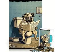 Puzzle de 1000 pièces pour Adultes représentant Un Carlin sur Les Toilettes Jeu de réflexion et Anti-Stress Décoration Murale Transparente (38x52cm)