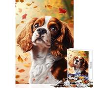 Puzzle de 1000 pièces pour Adultes représentant Un Cavalier King Charles Spaniel en Automne Décoration d'intérieur Jouet pour Toute la Famille Convient pour décorer Un Bureau 38x26cm