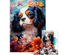 Puzzle de 1000 pièces pour Adultes représentant Un Cavalier King Charles Spaniel entouré de Fleurs Jeu éducatif et Anti-Stress idéal pour stimuler Le Cerveau à partir de 14 Ans Dimensions 50x75cm