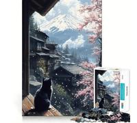 Puzzle de 1000 pièces pour Adultes,représentant Un Chat contemplant Le Mont FujiJeu de Puzzle sans Couture,idéal pour résoudre des problèmes et se divertir occasionnellementIllustration sur Le thème