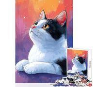 Puzzle de 1000 pièces pour Adultes,représentant Un Chat Curieux Jeu éducatif et Relaxant,idéal comme Cadeau d'anniversaire Comprend Une Affiche Assortie et Une fiche de Questions-réponses 38x52cm