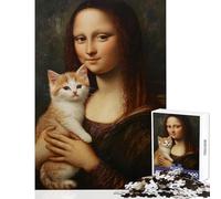 Puzzle de 1000 pièces pour Adultes représentant Un Chat et la Joconde Décoration Murale pour Les Anniversaires Jeu éducatif et liste de souhaits avec Le Père Noël Dimensions 38x26cm