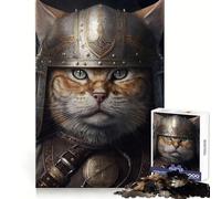 Puzzle de 1000 pièces pour Adultes représentant Un Chat Viking Portant Un Casque Développe Les capacités analytiques Attente Douce et relaxante Cadeau de Noël Chaleureux (38x52cm)