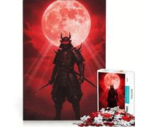 Puzzle de 1000 pièces pour Adultes représentant Un Guerrier samouraï avec Une Lune Rouge Jeu Manuel et Amusant à Faire à la Maison Idéal comme Cadeau pour Toute la Famille 38x26cm
