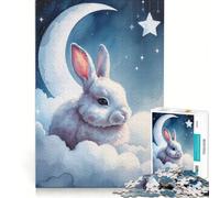 Puzzle de 1000 pièces pour Adultes représentant Un Lapin Blanc endormi sur des Nuages Aquarelle Jouet à Monter soi-même Passe-Temps idéal Cadeau d'anniversaire Original 38x52cm