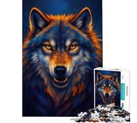 Puzzle de 1000 pièces pour Adultes représentant Un Loup aux Yeux Fixes avec Une Fourrure Bleue et Orange Jeu éducatif et Amusant pour Toute la Famille Cadeau Original (38x52cm)