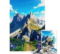 Puzzle de 1000 pièces pour Adultes représentant Un majestueux Paysage de Montagne avec Chemin Fleuri Activités Amusantes à Faire à la Maison Jeux de détente et d'humour pour Les 14 Ans Jeu de Puzzle