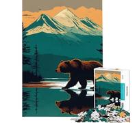 Puzzle de 1000 pièces pour Adultes représentant Un Ours dans Un Paysage de lac de Montagne Jeu éducatif et Stimulant idéal comme Cadeau pour Les activités familiales (Dimensions 38x26cm)