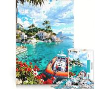 Puzzle de 1000 pièces pour Adultes, représentant Un Paradis côtier avec Bateau et Villas Jeu Manuel et Amusant à Faire à la Maison Idéal comme Cadeau pour Toute la Famille 50x75cm