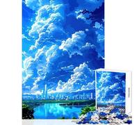 Puzzle de 1000 pièces pour Adultes représentant Un Paysage Urbain sous Un Ciel Bleu Nuageux Décoration Jouet et Cadeau pour Femmes et Hommes Jeu Impossible avec des pièces de Formes aléatoires