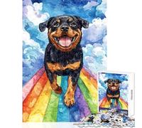 Puzzle de 1000 pièces pour Adultes représentant Un Rottweiler sur Le Pont Arc-en-Ciel Décoration Murale pour Les Amateurs de Jeux et de listes de souhaits avec Le Père Noël 38x52cm