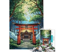 Puzzle de 1000 pièces pour Adultes représentant Un sanctuaire Japonais dans Une forêt inspiré des vitraux Jeu Manuel de précision à réaliser chez soi (Dimensions 38x52cm)