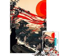 Puzzle de 1000 pièces pour Adultes représentant Un Village Japonais avec Chat et Ciel Rouge Activités ludiques à la Maison améliore la mémoire et est Un Jouet Anti-Stress pour Les Enfants à partir