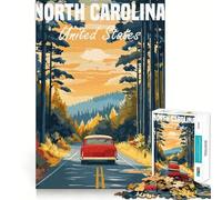 Puzzle de 1000 pièces pour Adultes, représentant Une Affiche de Road Trip en Caroline du Nord Un Casse-tête Relaxant à Assembler Lentement (38x26cm)
