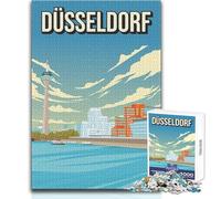 Puzzle de 1000 pièces pour Adultes,représentant Une Affiche de Voyage Vintage de Düsseldorf,en Allemagne,avec la Tour du Rhin Jeu de réflexion idéal pour Toute la Famille et Cadeau d'anniversaire