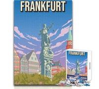 Puzzle de 1000 pièces pour Adultes,représentant Une Affiche de Voyage Vintage de Francfort,en Allemagne,sur Le thème de la Dame Justice (Römerberg) Jeu de réflexion Familial et éducatif 38x52cm