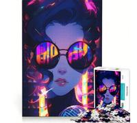 Puzzle de 1000 pièces pour Adultes représentant Une chanteuse néon avec des Lunettes de Soleil réfléchissantes Jeu éducatif Amusant et Humoristique idéal pour décorer Un Bureau 38x52cm
