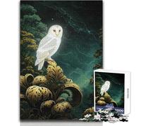 Puzzle de 1000 pièces pour Adultes, représentant Une Chouette effraie sur des Feuilles dorées Un Cadeau Amusant et divertissant pour Toute la Famille à partir de 14 Ans (Dimensions 38x52cm)