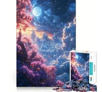 Puzzle de 1000 pièces pour Adultes représentant Une Femme en Robe Rose sous Un Ciel Clair de Lune Jeu Stimulant l'esprit,pièces précises et sans Couture,activité relaxante à Faire en Groupe 50x75cm