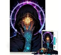 Puzzle de 1000 pièces pour adultes représentant une figure mystique à capuche avec des symboles lumineux Jeu de logique et de réflexion pour soulager l'anxiété Découpe précise Cadeau élégant (38x52cm)