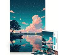 Puzzle de 1000 pièces pour Adultes représentant Une Fille d'anime au Bord d'un lac avec des lanternes Idéal pour Un entraînement cérébral Amusant,sans bavures et aux pièces nettes Activité de Groupe