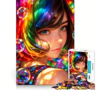 Puzzle de 1000 pièces pour Adultes,représentant Une Fille d'anime aux Cheveux Arc-en-Ciel Illustration Fine,Jeu de Concentration,activité Calme et idéale pour Un Anniversaire (38x52cm)